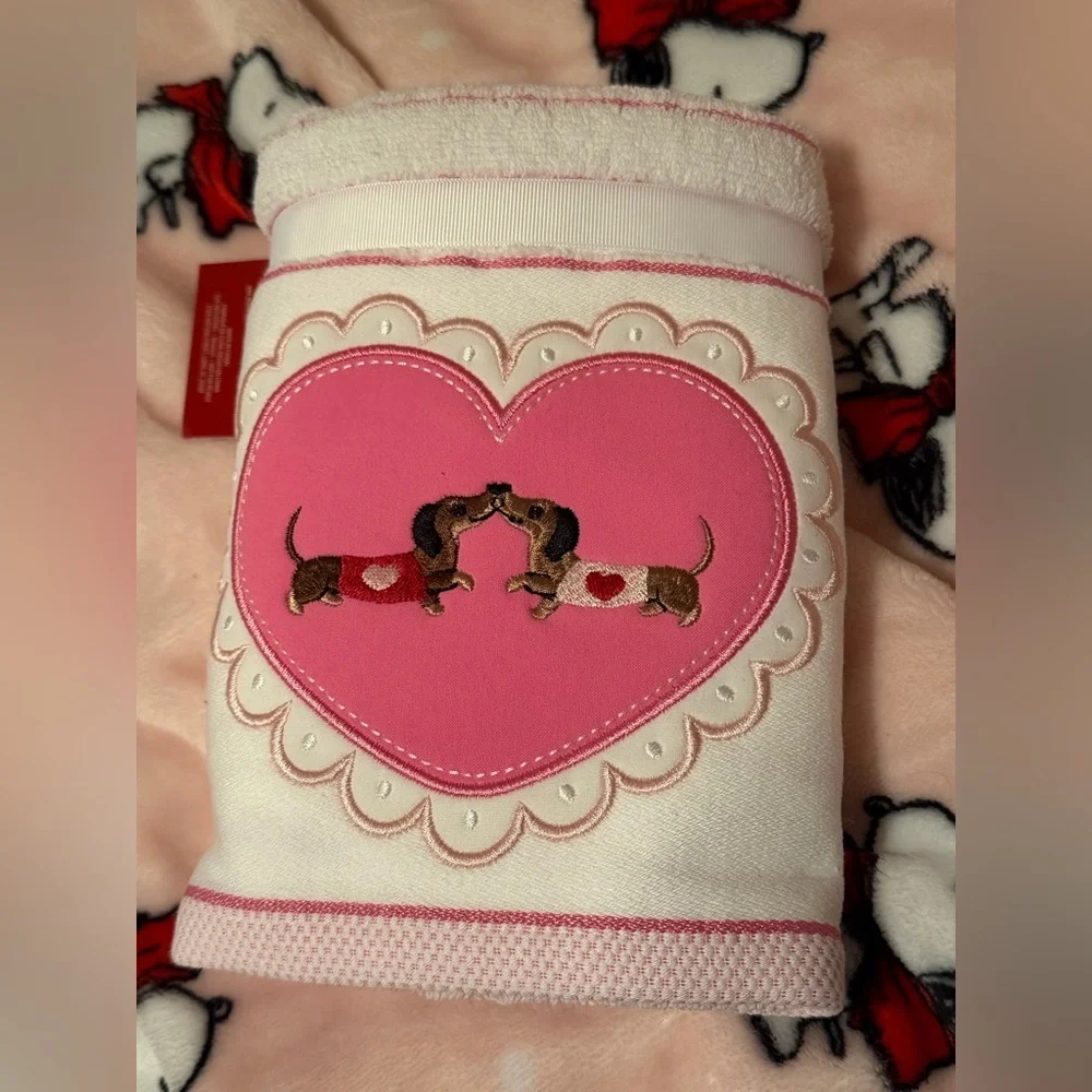 Pink Heart Dachshund Embroidered Towels
